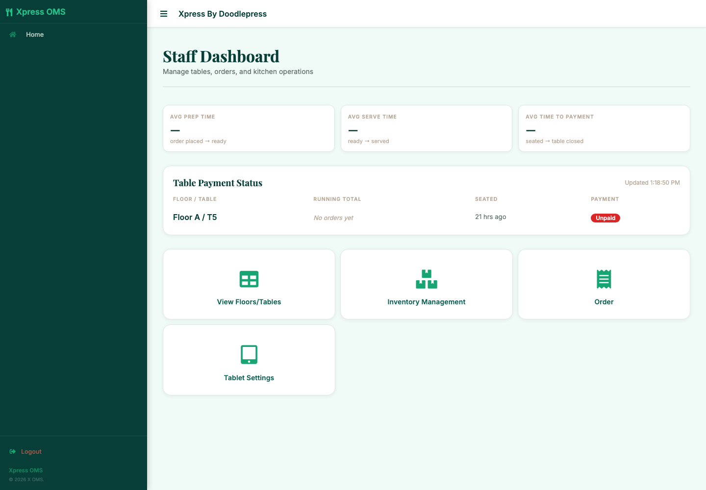 Xpress Order staff dashboard — click to watch demo